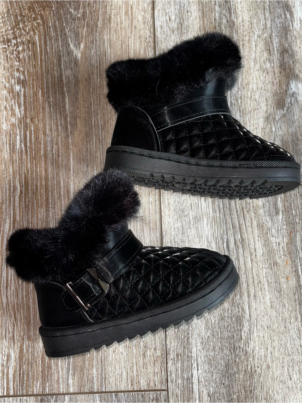 Quilted Faux-Fur Cuff Black Toddler Girl Ankle Boots